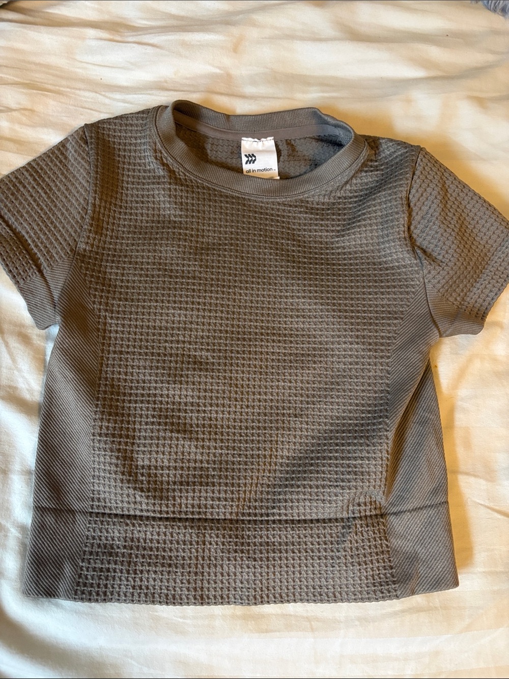 all in motion Women's Taupe Waffle-Knit Crew Neck Athletic top - XS